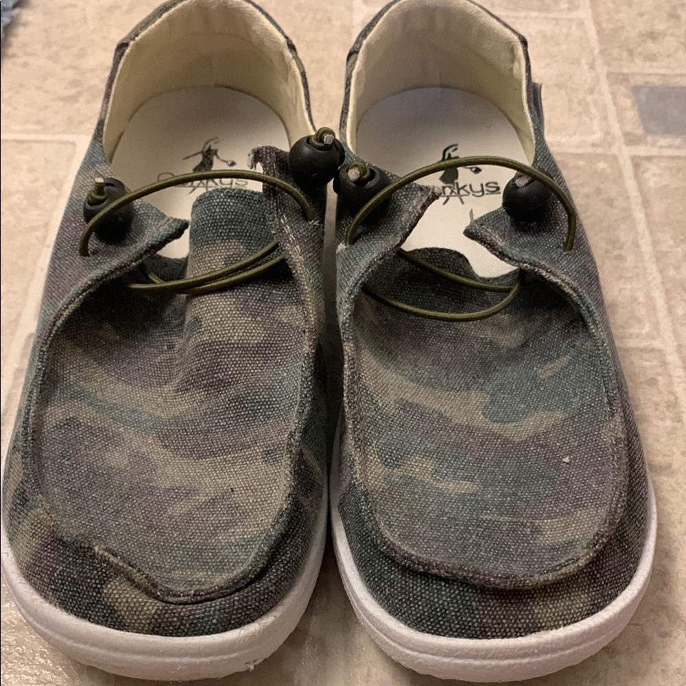 Corkys Camo Canvas Slip-On Shoes in Green and Brown